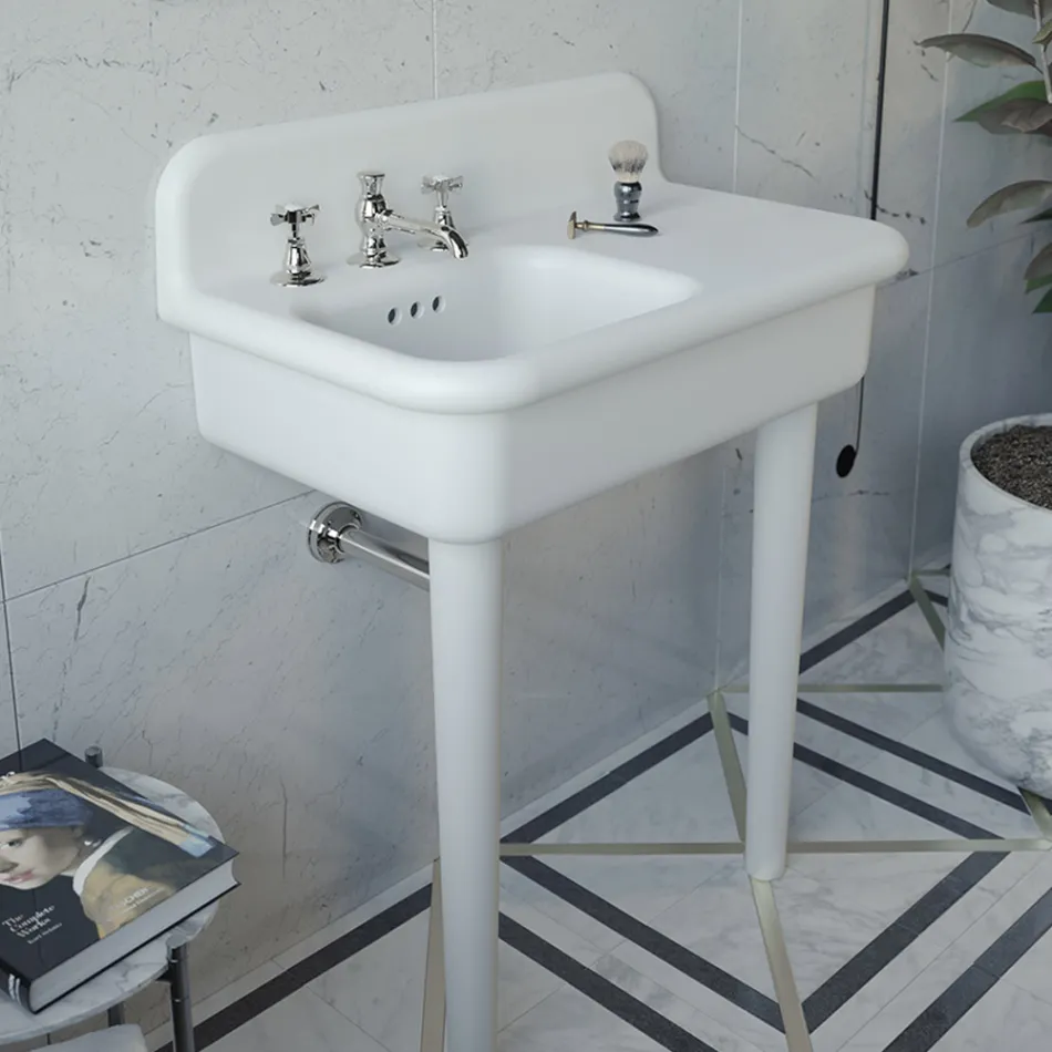 Ceramic Asymmetrical Bathroom Washbasin with Object Rest - Giusy Viadurini