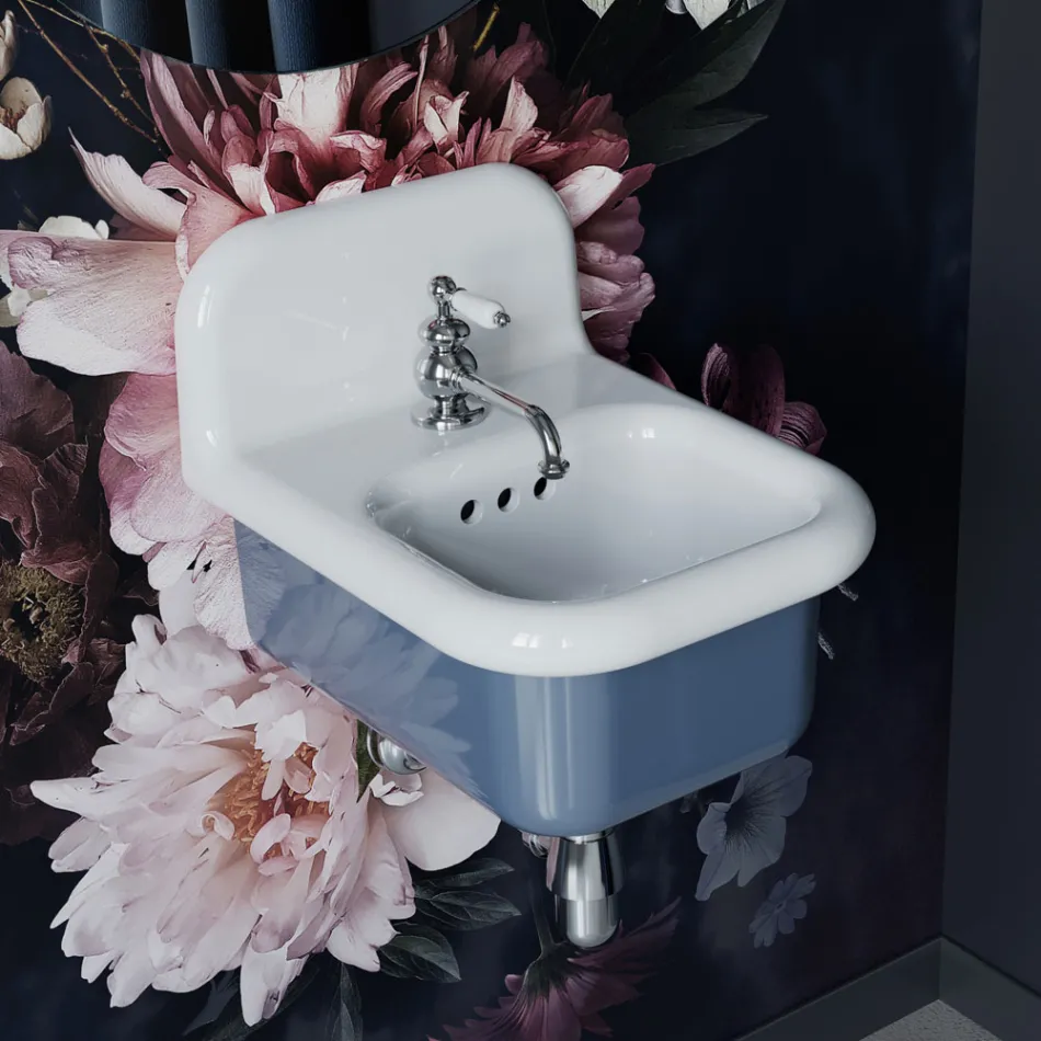 Rectangular Suspended Ceramic Bathroom Washbasin - Elodie Viadurini