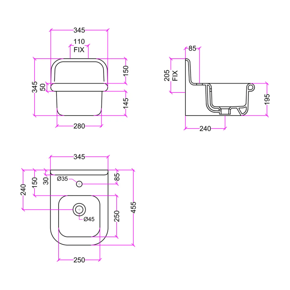 Rectangular Suspended Ceramic Bathroom Washbasin - Elodie Viadurini