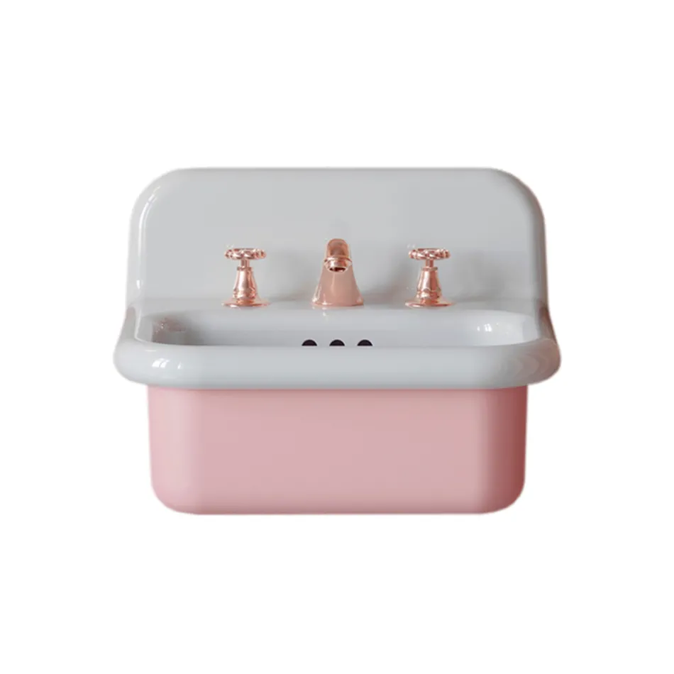 Suspended Bathroom Washbasin in White and Sweets Pink Ceramic - Manila Viadurini