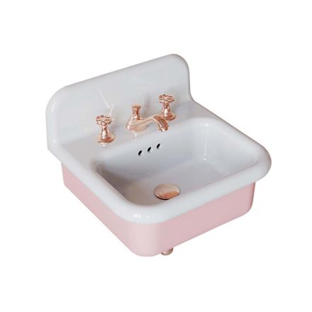 Suspended Bathroom Washbasin in White and Sweets Pink Ceramic - Manila Viadurini