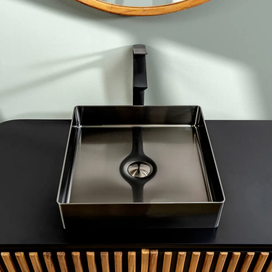 Square countertop washbasin in stainless steel in different finishes - Calendula Viadurini
