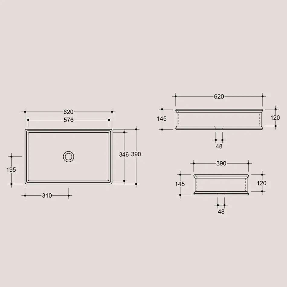 Rectangular Countertop Washbasin in Polished Ceramic Made in Italy - Debora Viadurini
