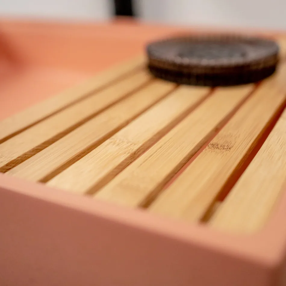 Rectangular Countertop Washbasin Made of Mali Orange Terrazzo - Azalea Viadurini