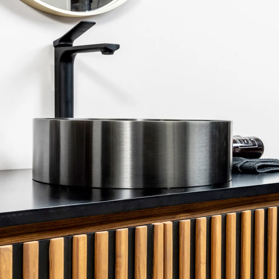 Round countertop washbasin in stainless steel in different finishes - Fiordaliso Viadurini