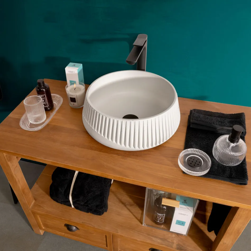 Round Countertop Washbasin Made of Cement and Resin - Ibisco Viadurini