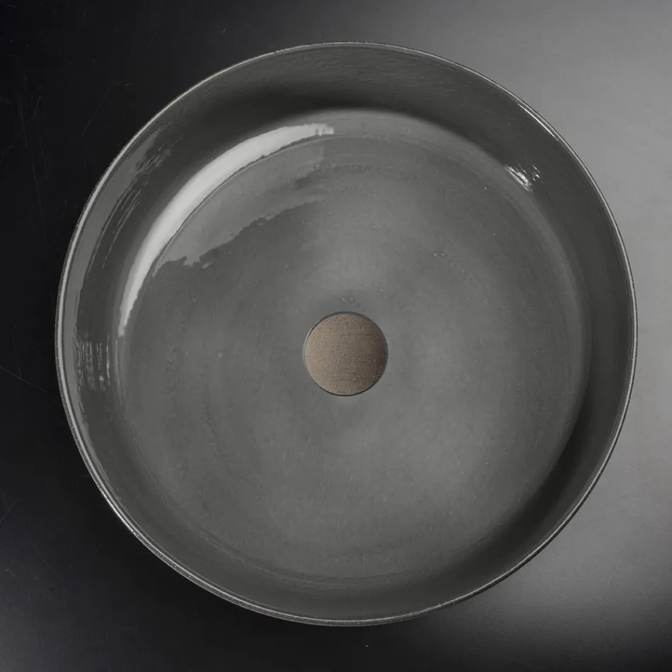 Round Grey Clay Washbasin Made in Italy - Tatiana Viadurini