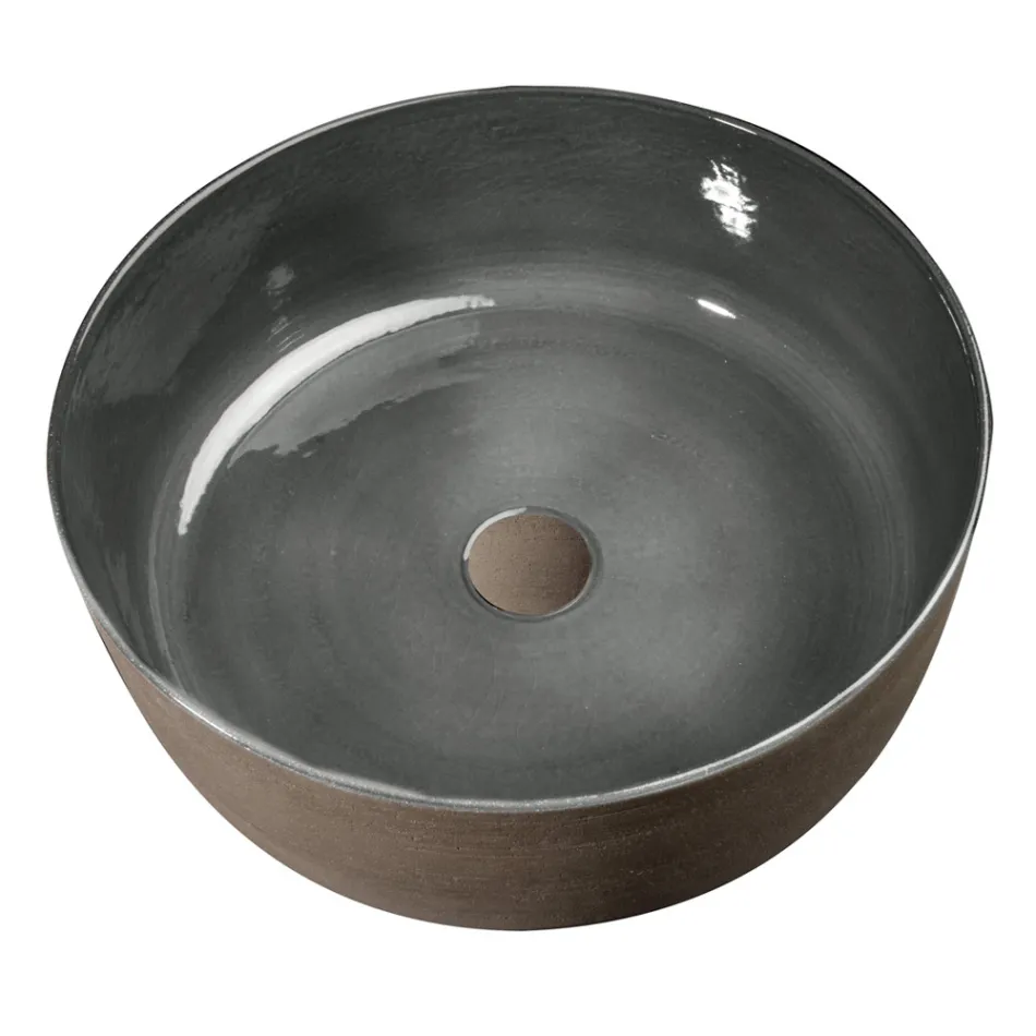 Round Grey Clay Washbasin Made in Italy - Tatiana Viadurini