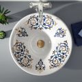 Semi-recessed washbasin with Cobalt Blue and Gold or Gold decorations Made in Italy - Capatosta