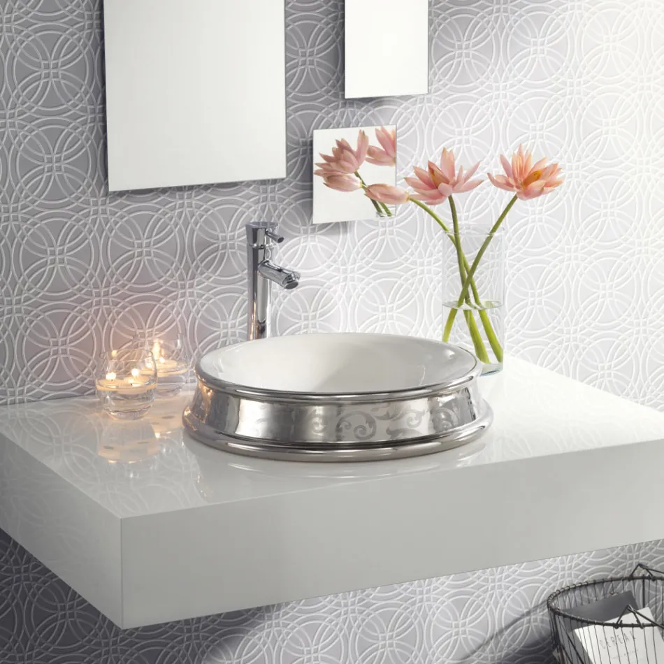 Semi-recessed washbasin in different finishes in Fire Clay Made in Italy - Erasmo Viadurini