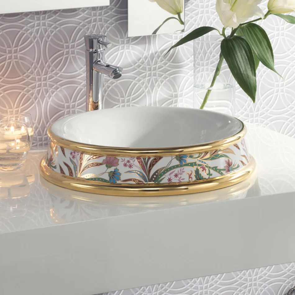 Semi-recessed washbasin in different finishes in Fire Clay Made in Italy - Erasmo Viadurini