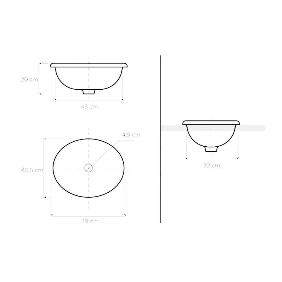 Semi-recessed washbasin in Fire Clay with band in different finishes - Botticino Viadurini