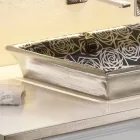 Semi-recessed sink in modern fire clay decorated by hand in Italy, Guido Viadurini