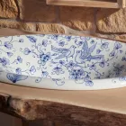 Semi-recessed washbasin in hand-painted fire clay Made in Italy - Principe Viadurini