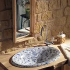 Semi-recessed washbasin in hand-painted fire clay Made in Italy - Principe Viadurini