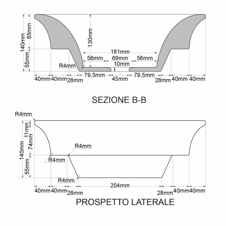 Modern semi-recessed sink in fire clay and gold made in Italy, Guido Viadurini