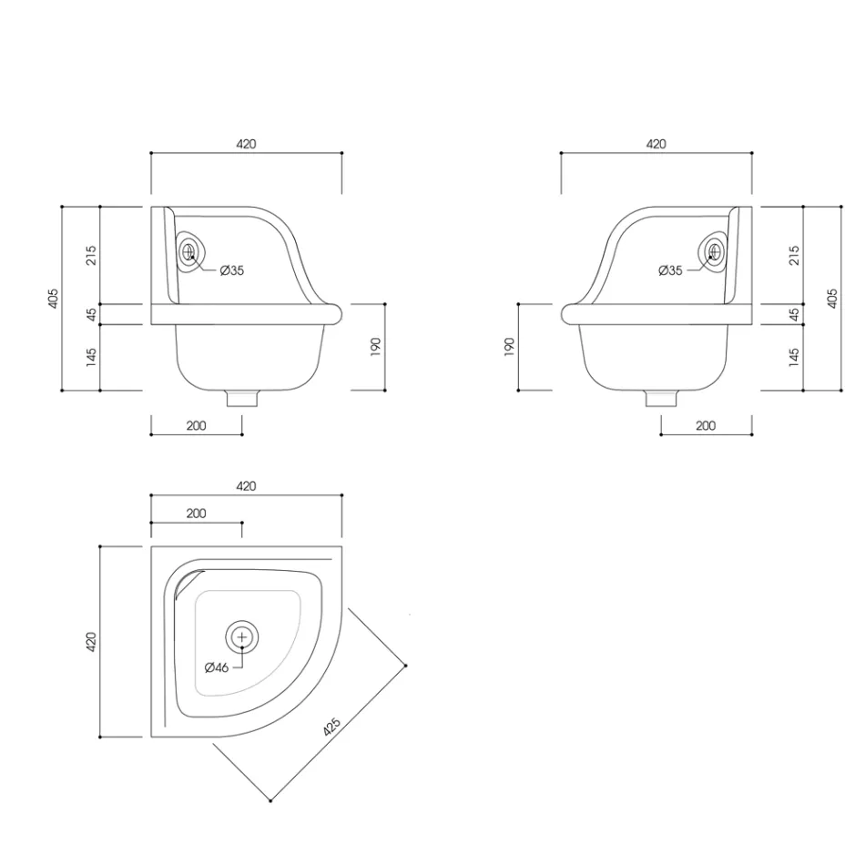 Angular Wall-hung Washbasin in White and Colored Ceramic 42 cm - Angelino Viadurini