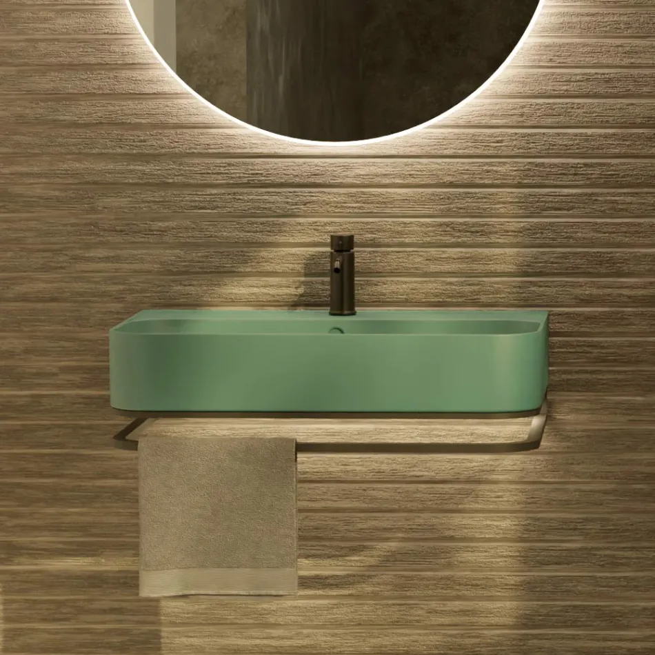 Wall-hung Ceramic Washbasin with Optional Towel Holder Made in Italy - Graffa Viadurini