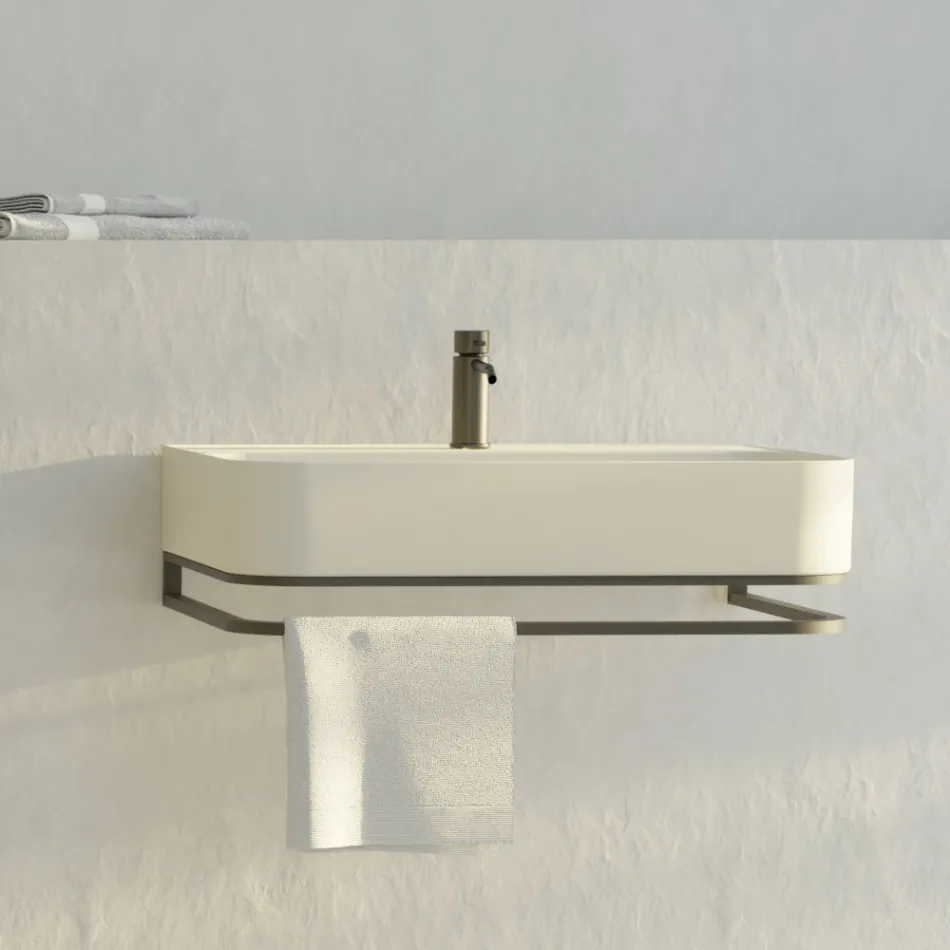 Wall-hung Ceramic Washbasin with Optional Towel Holder Made in Italy - Graffa Viadurini