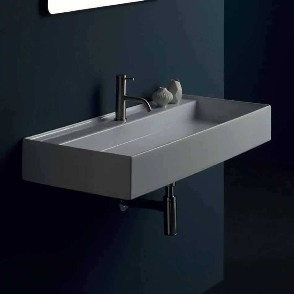 Modern design suspended ceramic washbasin Sun 100x45 cm made in Italy Viadurini