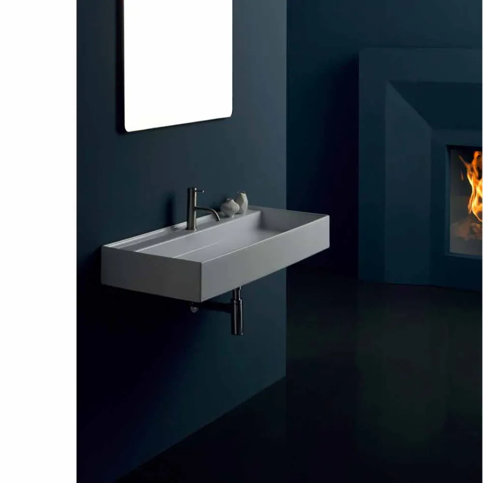 Modern design suspended ceramic washbasin Sun 100x45 cm made in Italy Viadurini