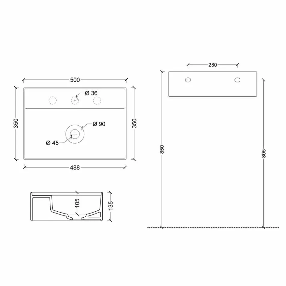 Suspended ceramic washbasin Sun 50x35 cm, different colours available Viadurini