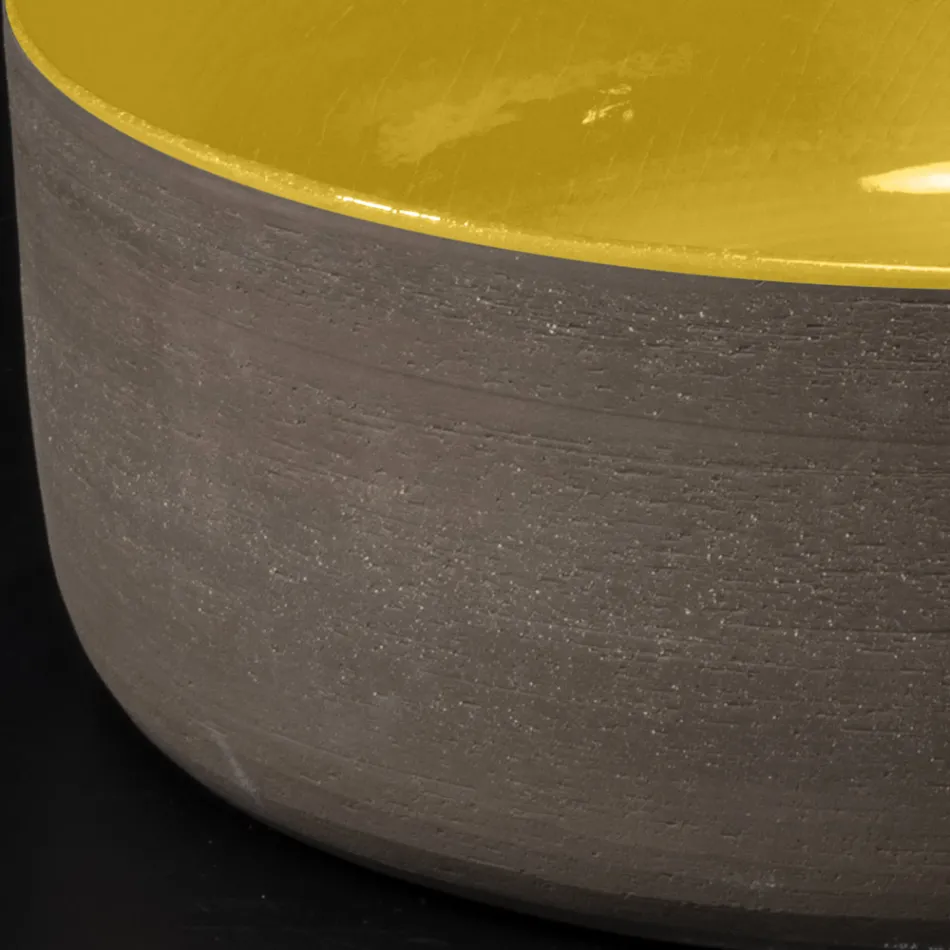 Yellow Round Countertop Washbasin in Glazed Clay Made in Italy - Tatiana Viadurini