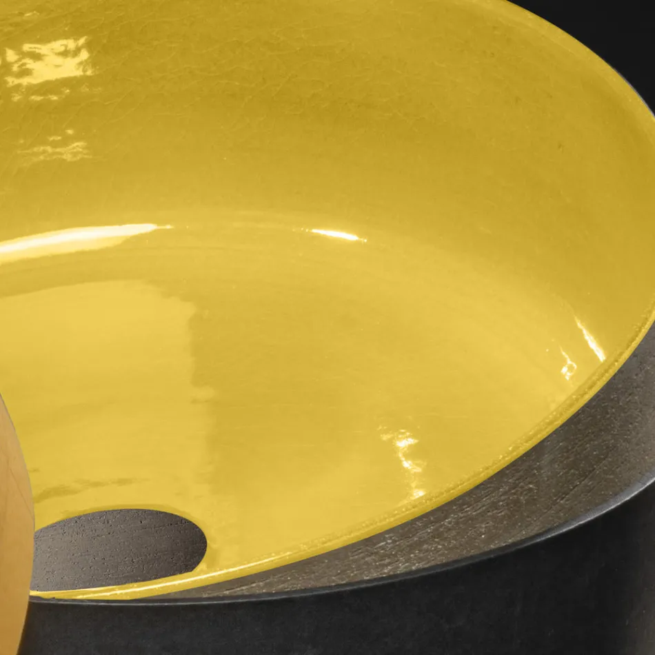 Yellow Round Countertop Washbasin in Glazed Clay Made in Italy - Tatiana Viadurini