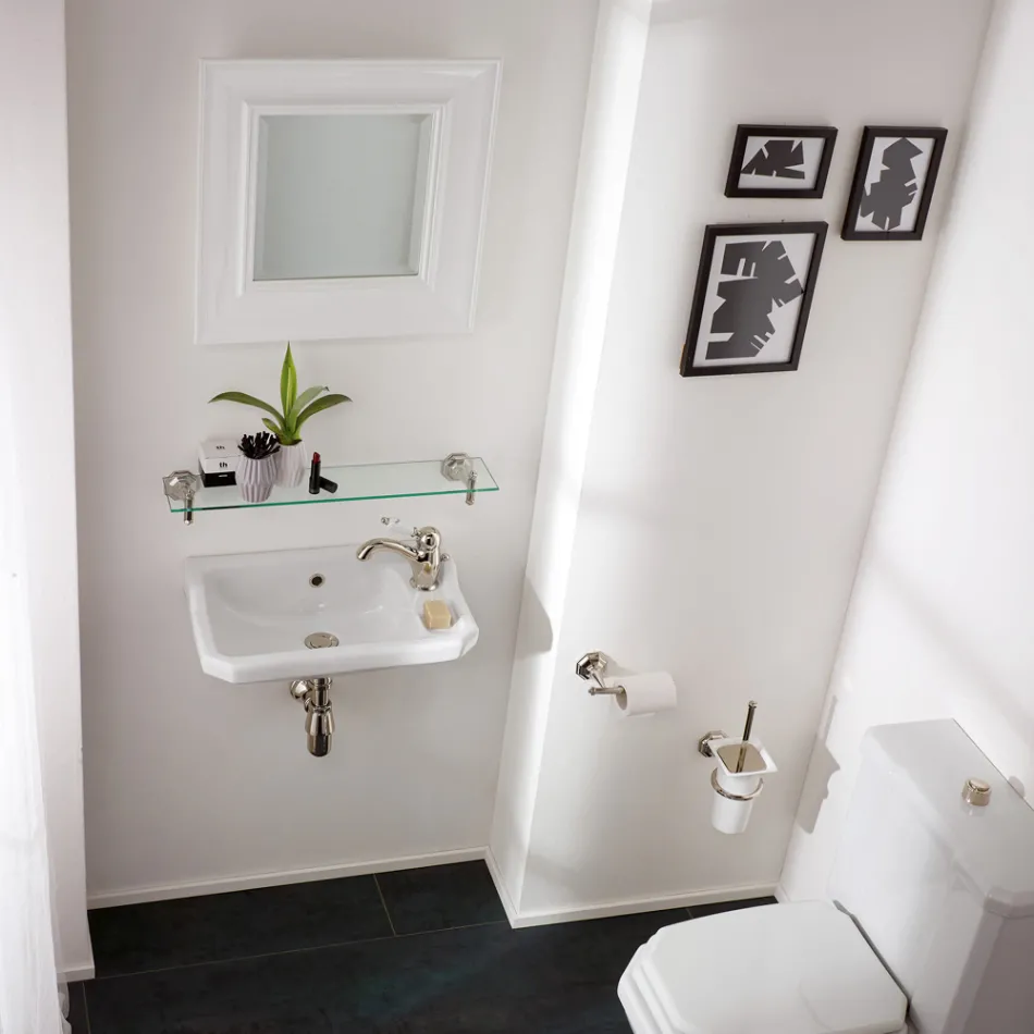 Suspended Handwashbasin in Classic Design Ceramic, Made in Italy - Nausica Viadurini