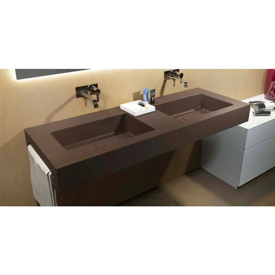 Modern double suspended sink in Luxolid made in Italy, Ruffano Viadurini