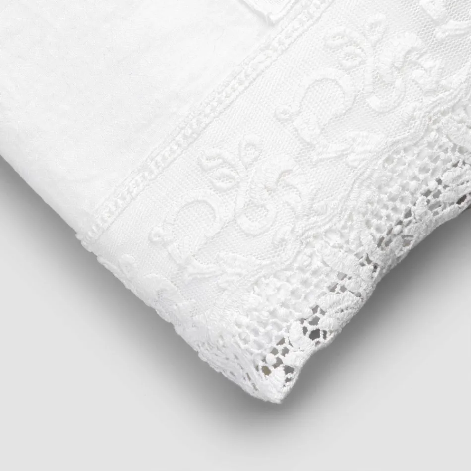 High Quality White Linen Sheet with Lace for Double Bed - Fiumana Viadurini
