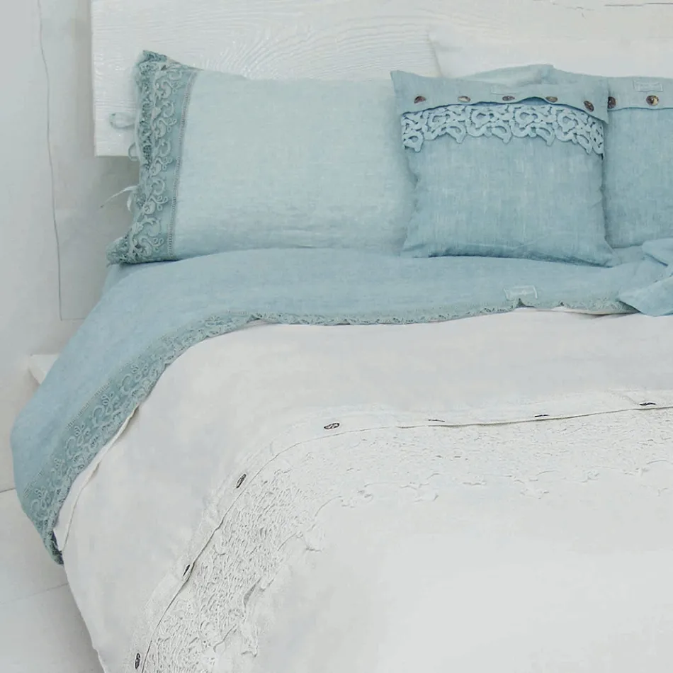 High Quality White Linen Sheet with Lace for Double Bed - Fiumana Viadurini
