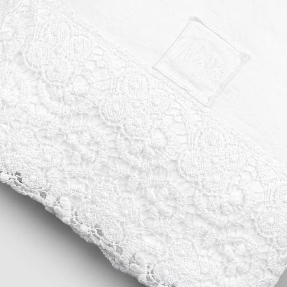 High Quality White Linen Sheet with Lace for Double Bed - Fiumana Viadurini