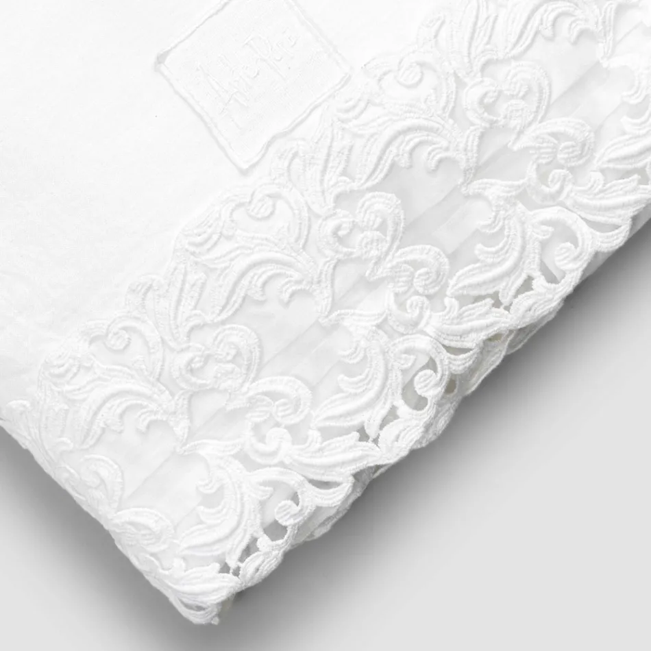 High Quality White Linen Sheet with Lace for Double Bed - Fiumana Viadurini