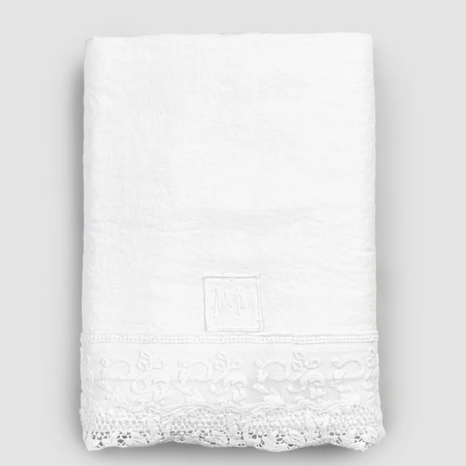 High Quality White Linen Sheet with Lace for Double Bed - Fiumana Viadurini