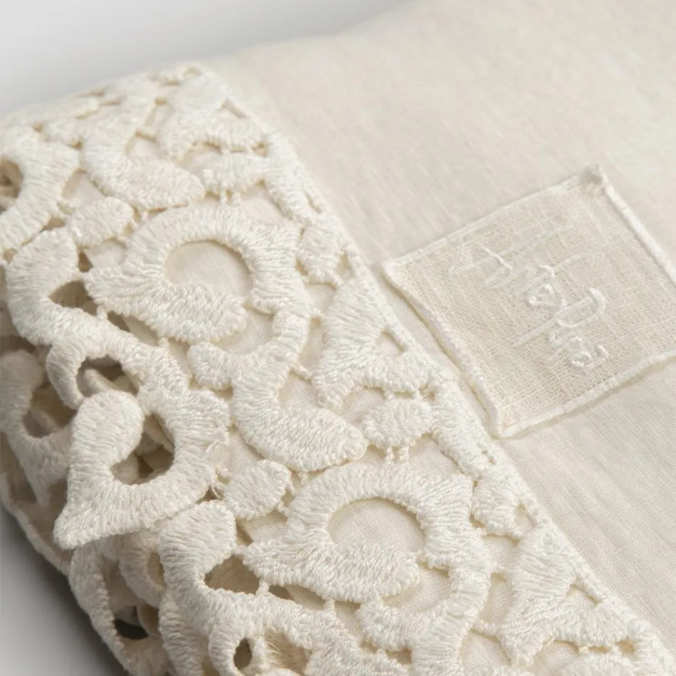Double Bed Sheet in Linen with Poema Lace, 3 Finishes - Dulcis Viadurini