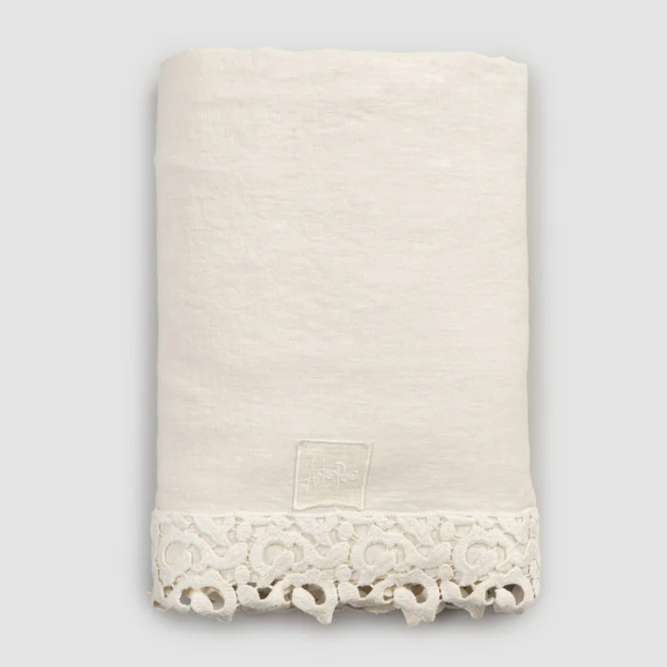 Double Bed Sheet in Linen with Poema Lace, 3 Finishes - Dulcis Viadurini
