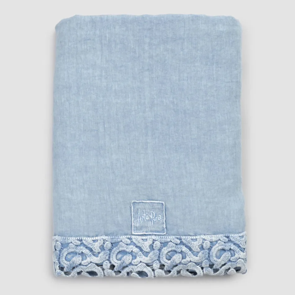 Double Bed Sheet in Linen with Poema Lace, 3 Finishes - Dulcis Viadurini