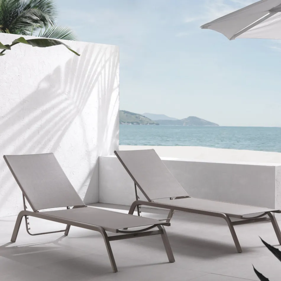 Garden Sunbeds in Painted Aluminium and Textilene, 2 Pieces - Bunny Viadurini