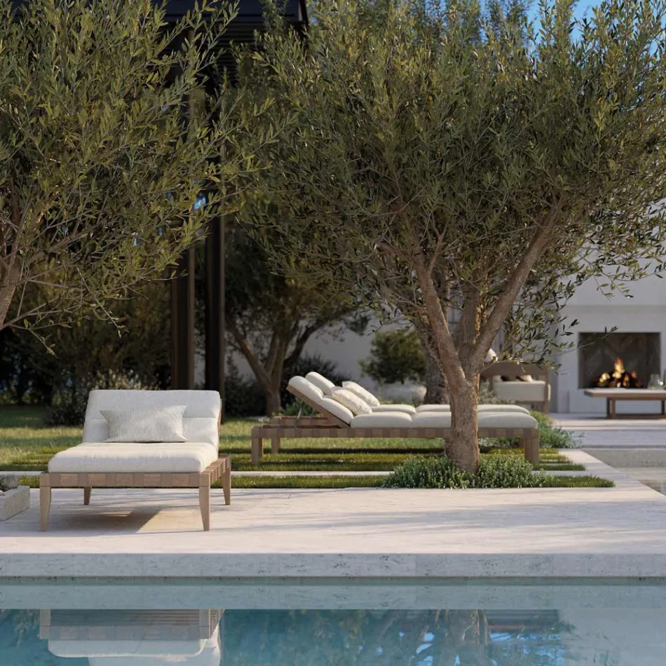 Outdoor Lounger with Teak Wood Frame Made in Italy - Briga Viadurini