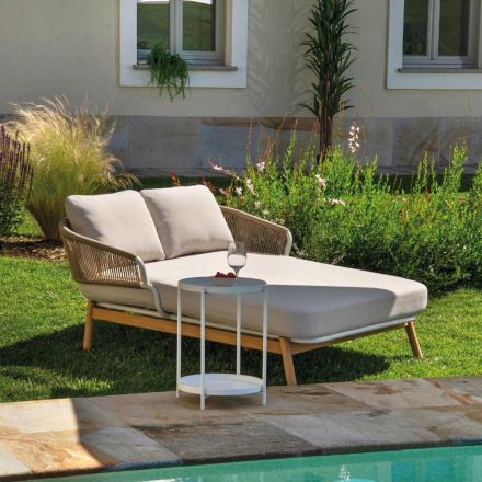 Outdoor Lounger with Teak Frame, Ropes and Cushions - Tent Viadurini