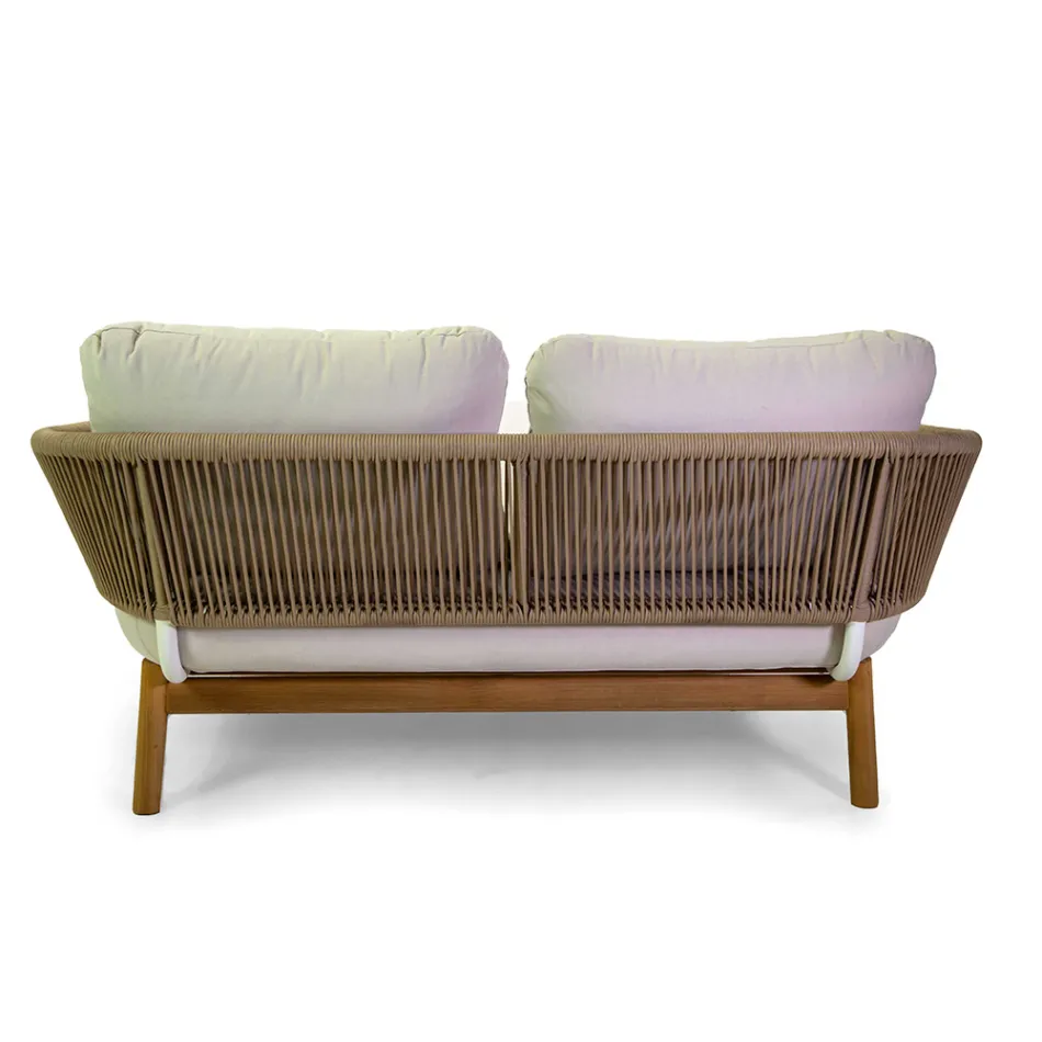 Outdoor Lounger with Teak Frame, Ropes and Cushions - Tent Viadurini