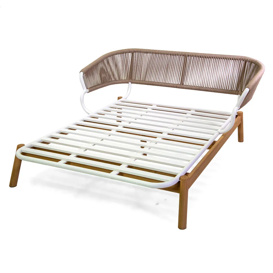 Outdoor Lounger with Teak Frame, Ropes and Cushions - Tent Viadurini