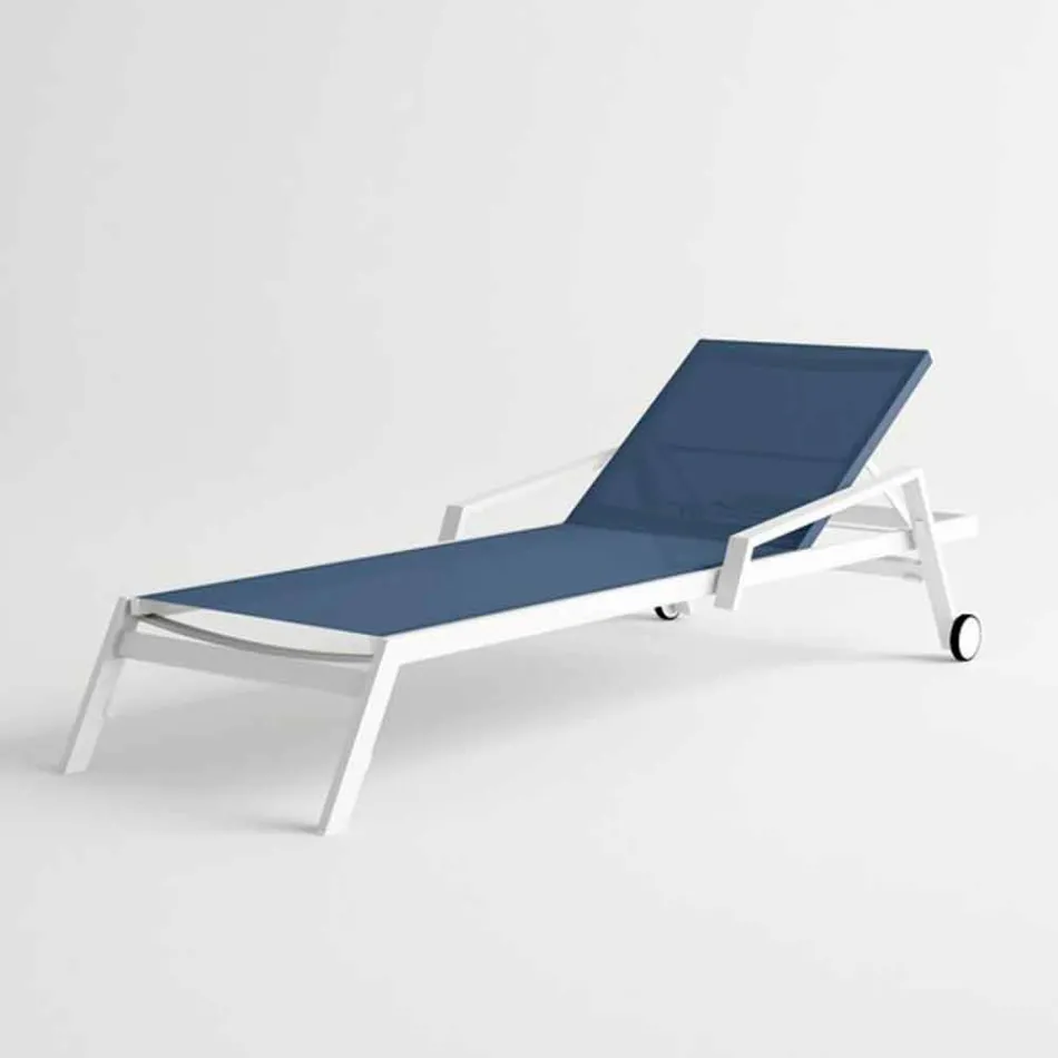 Outdoor Sunbed in Aluminium with Wheels and Armrests Modern Design - Carmine Viadurini