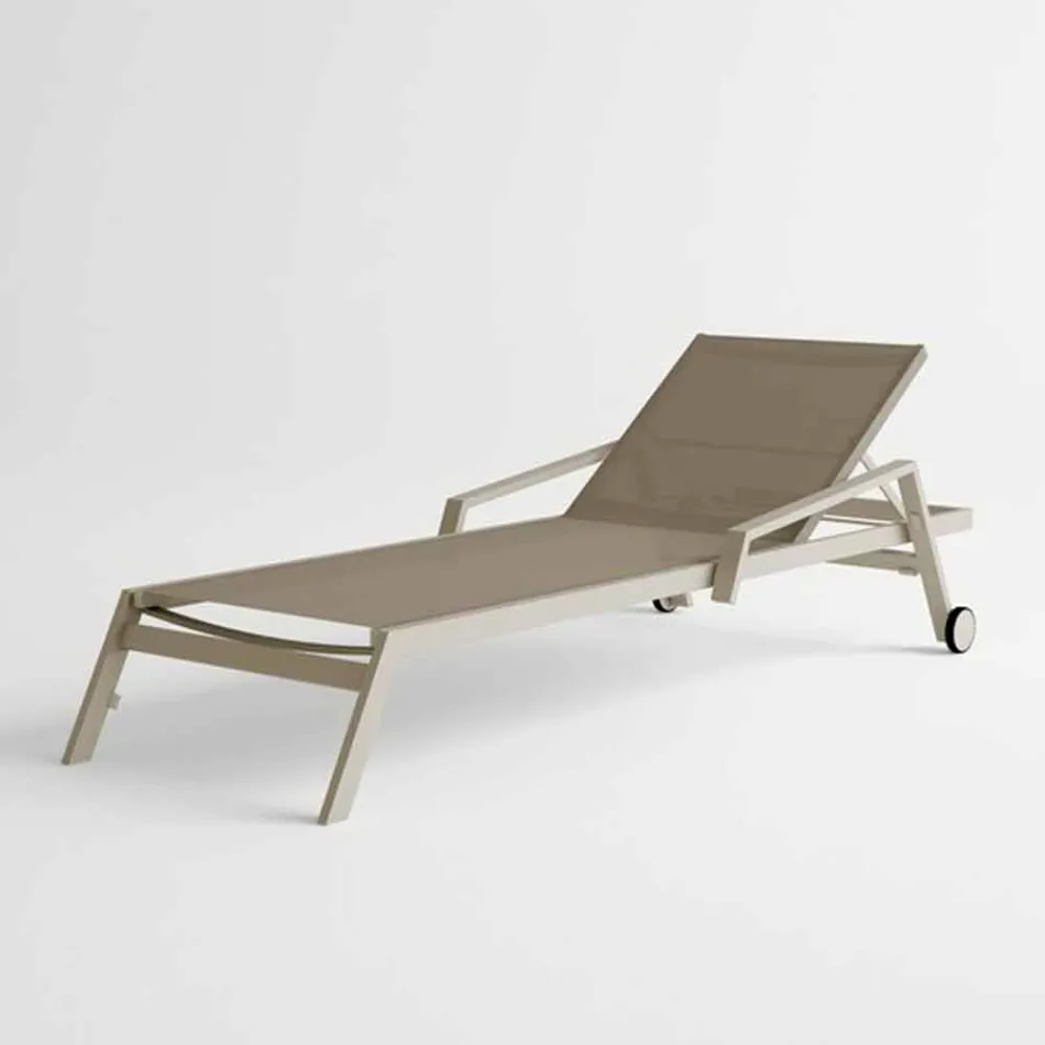 Outdoor Sunbed in Aluminium with Wheels and Armrests Modern Design - Carmine Viadurini