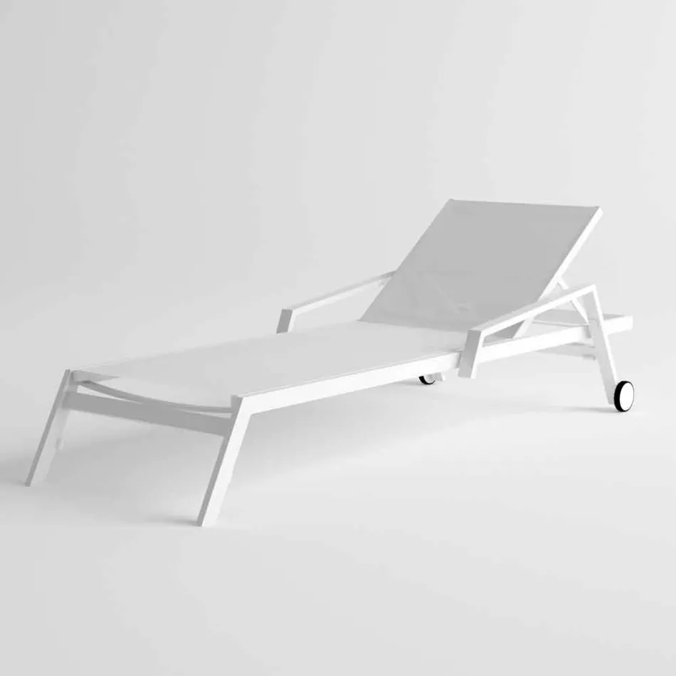 Outdoor Sunbed in Aluminium with Wheels and Armrests Modern Design - Carmine Viadurini