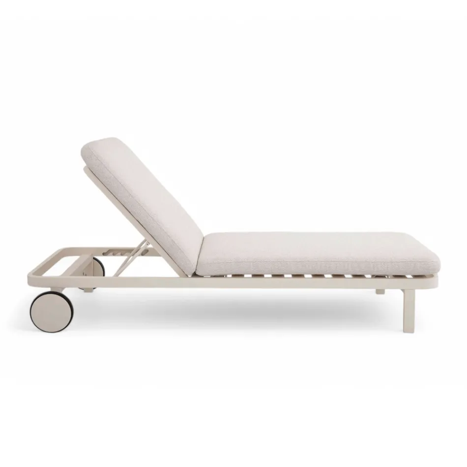 Outdoor Lounger in Aluminium and Fabric with Wheels - Solaria Viadurini