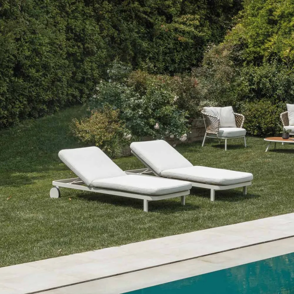 Outdoor Lounger in Aluminium and Fabric with Wheels - Solaria Viadurini