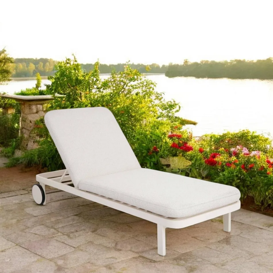 Outdoor Lounger in Aluminium and Fabric with Wheels - Solaria Viadurini