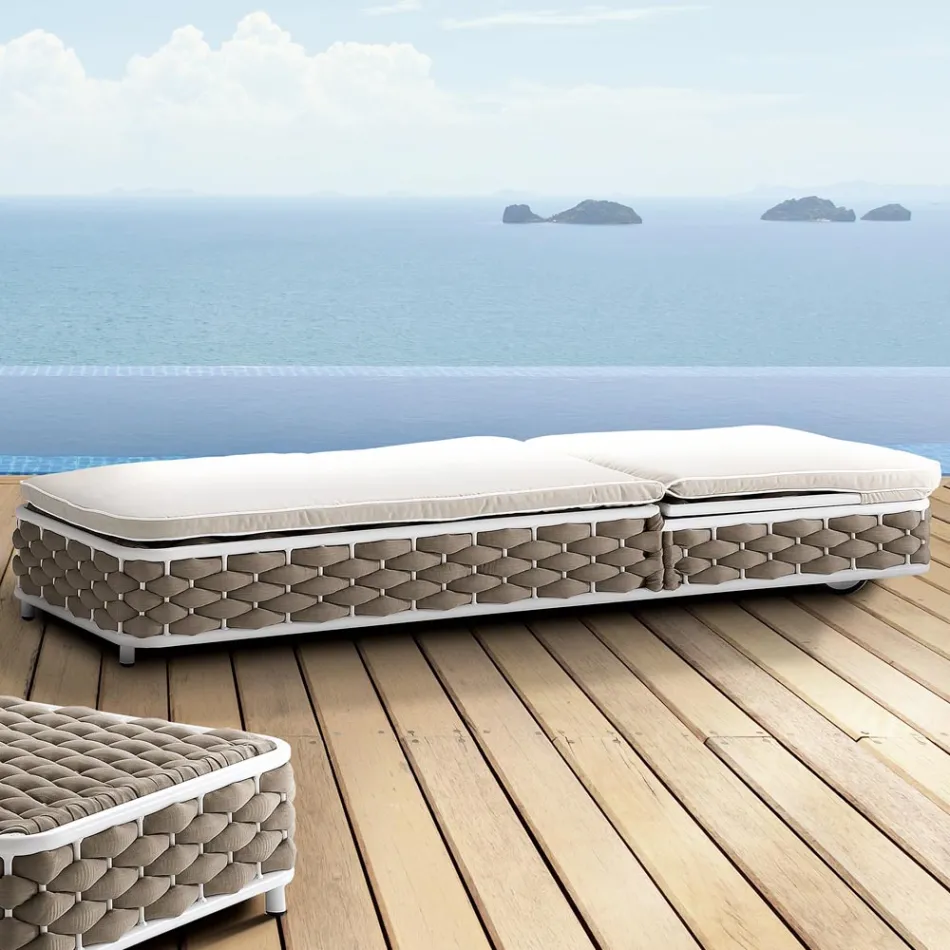 Outdoor Sunbed in Aluminium and Woven Fabric with Wheels - Reda Viadurini